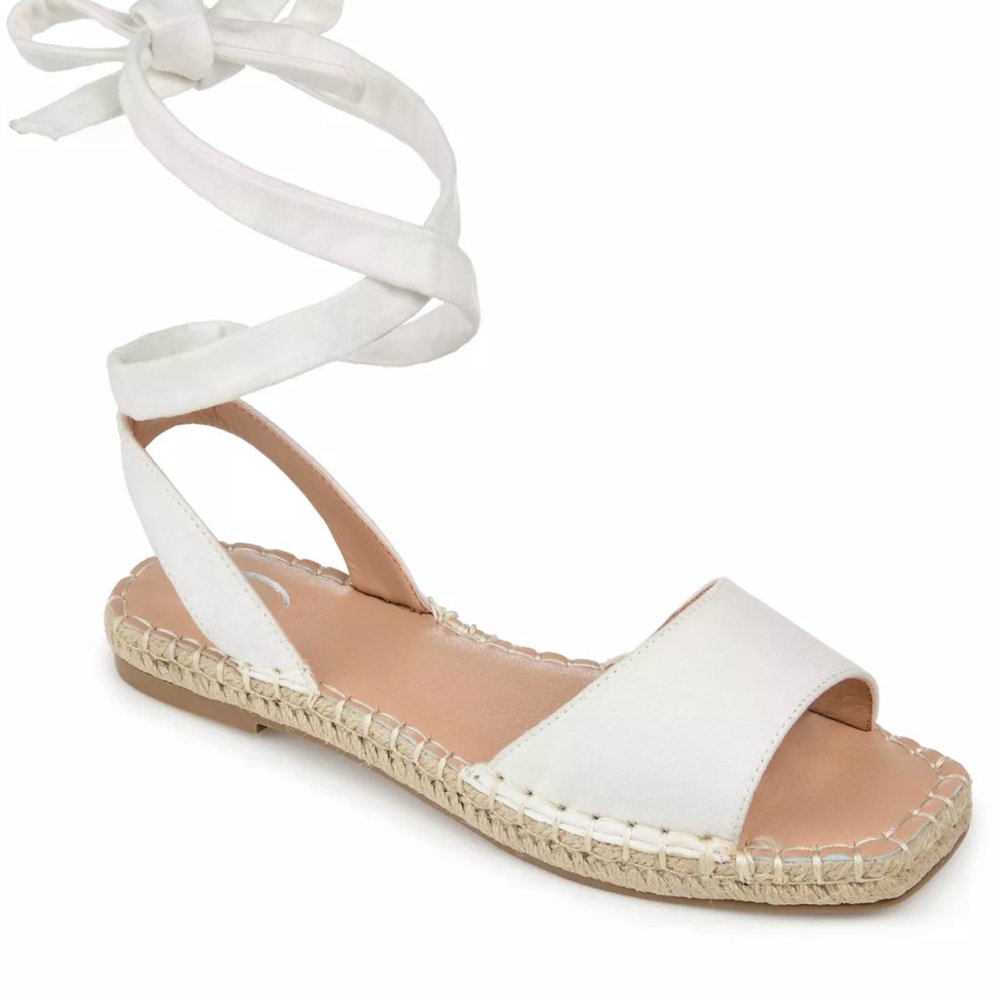 Journee Collection White Espadrille Sandals with Ankle Strap